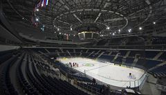 Nový domov. Hokejisté poprvé trénují v Minsk Areně.