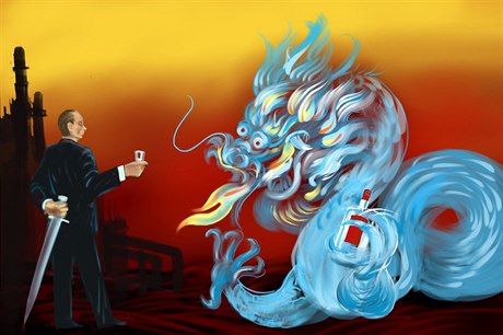 Vladimir Putin a čínský drak.