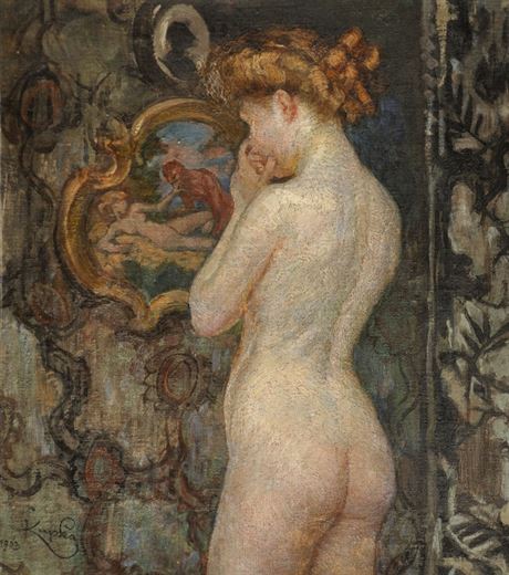 Frantiek Kupka: ena ped obrazem (1903). Olej, lepenka, 45 x 38,5 cm (Galerie...