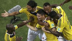 Kolumbijské fotbalisty zachvátila po vstelené brance vlna radosti.