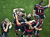 Nmetí fotbalisté slaví jeden z gól v semifinále MS proti Brazílii.