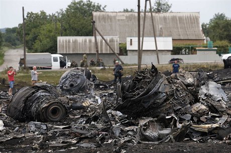 Trosky letadla Malaysia Airlines Boeing 777, který byl sestelen u ukrajinského...