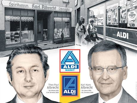 Theo Paul a Karl Hans Albrechtovi, zakladatelé řetězce diskontů Aldi.