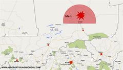 Webové stránky leti�t� v Ouagadougou ukazují mapu, na ní� je zobrazeno místo...