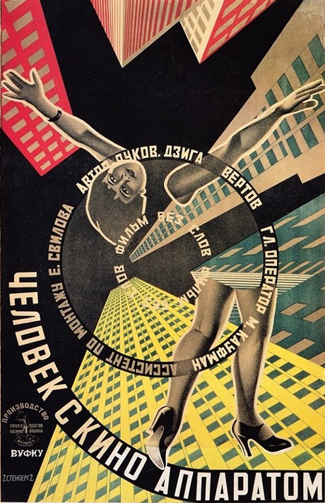 Dobový plakát k filmu Mu s kinoaparátem (r. Dziga Vertov)