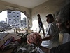 Zniené domy v Gaze po izraelských náletech
