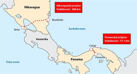 Panamský průplav a připravovaný Nikaragujský průplav