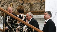 Zleva ruský prezident Vladimir Putin, �éfka unijní diplomacie Catherine...