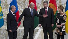 Summit v Minsku: zleva Vladimir Putin, Alexandr Luka�enko, Petro Poro�enko a...
