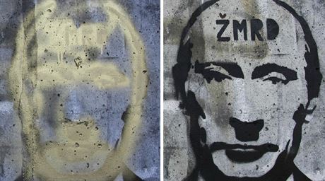 Graffiti zobrazující ruského prezidenta Vladimíra Putina u zastávky Pístavit...