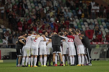 Albánská reprezentace oslavuje vítzství proti hrám Portugalska v kvalifikaci...