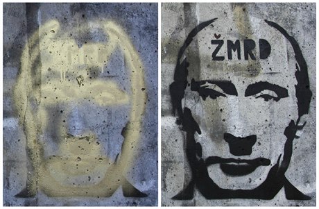 Graffiti zobrazující ruského prezidenta Vladimíra Putina u zastávky Pístavit...