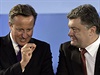 Britský premiér David Cameron gestikuluje bhem rozhovoru s ukrajinským...