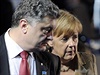 Nmecká kancléka Angela Merkelová a ukrajinský prezident Petro Poroenko na...