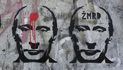 P�vodní graffiti zobrazující Vladimíra Putina na zastávce P�ístavi�t� v...