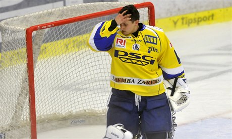 Brankář Libor Kašík ze Zlína po druhém inkasovaném gólu.