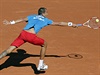 Luká Rosol bhem zápasu Davis Cupu s Francouzem Tsongou.