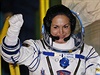 Kosmonaut Jelena Serovová na Bajkonuru ped odletem na ISS.