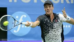Tomá Berdych v utkání s Bulharem Dimitrovem.