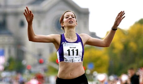 Annie Bersagelová pi svém triumfu na americkém maratonském ampionátu.