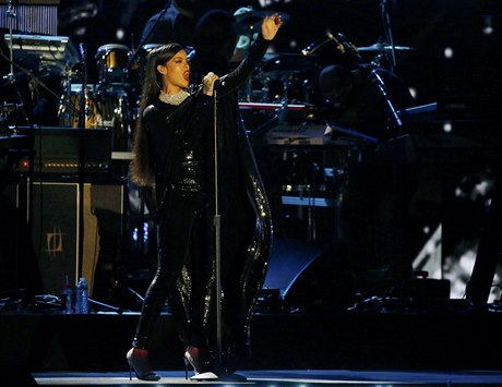 Zpvaka Rihanna na koncert na poest válených veterán ve Washingtonu.