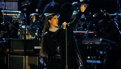 Zpěvačka Rihanna na koncertě na počest válečných veteránů ve Washingtonu.