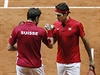 Finále tenisového Davisova poháru Francie - výcarsko: Wawrinka (vlevo) a...