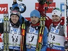 Stupně vítězů. Zleva: Dominik Landertinger, Anton Šipulin, Emil Hegle Svendsen.