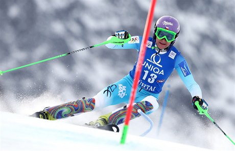 árka Strachová mezi slalomovými brankami.