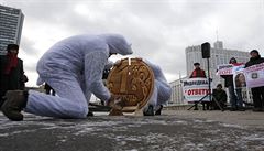 Rekvizity protestního pochodu: demonstranti pestrojení za lední medvdy dreli...