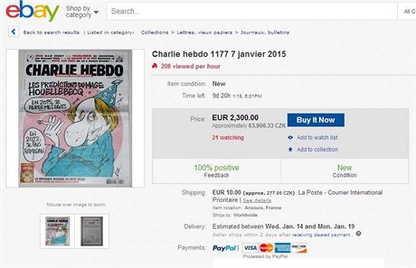 Na eBay se keftuje s výtisky Charlie Hebdo. Jeden stojí a 1,4 milionu.