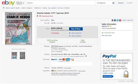 Na eBay se keftuje s výtisky Charlie Hebdo. Jeden stojí a 1,4 milionu.
