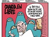 aría v Libyi, íká titulek týdeníku Charlie Hebdo v íjnu 2011. Je tady...