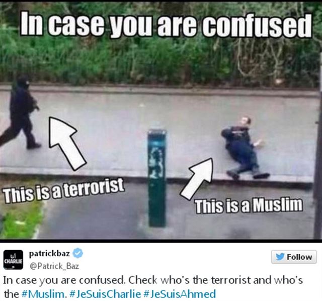�Pokud jste zmatení: tohle je terorista, tohle je muslim.� Jeden ze snímk�,...