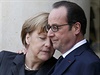 Francouzský prezident Hollande vítá nmeckou kancléku Merkelovou v Elysejském...