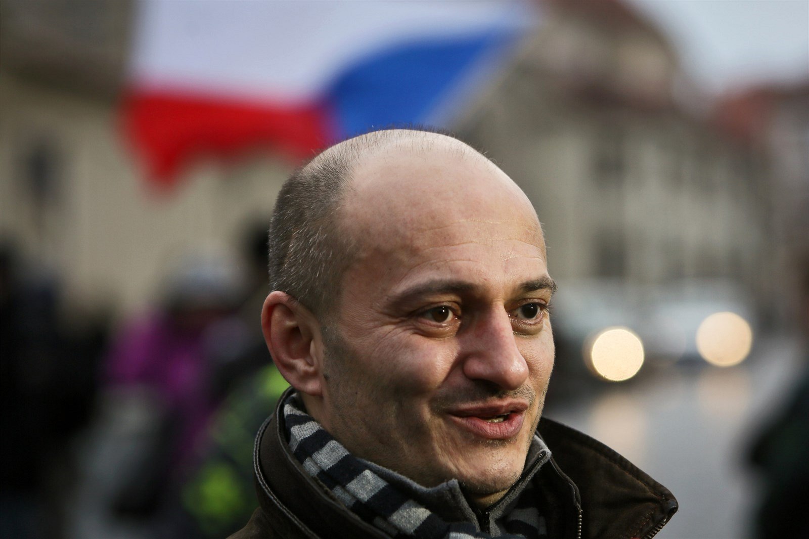 Administrátor iniciativy Islám v �R nechceme Martin Konvi�ka na demonstraci na...