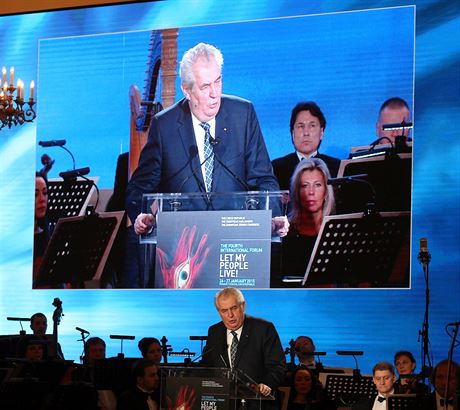Prezident Zeman pi projevu na Konferenci k 70. vro osvobozen Osvtimi.