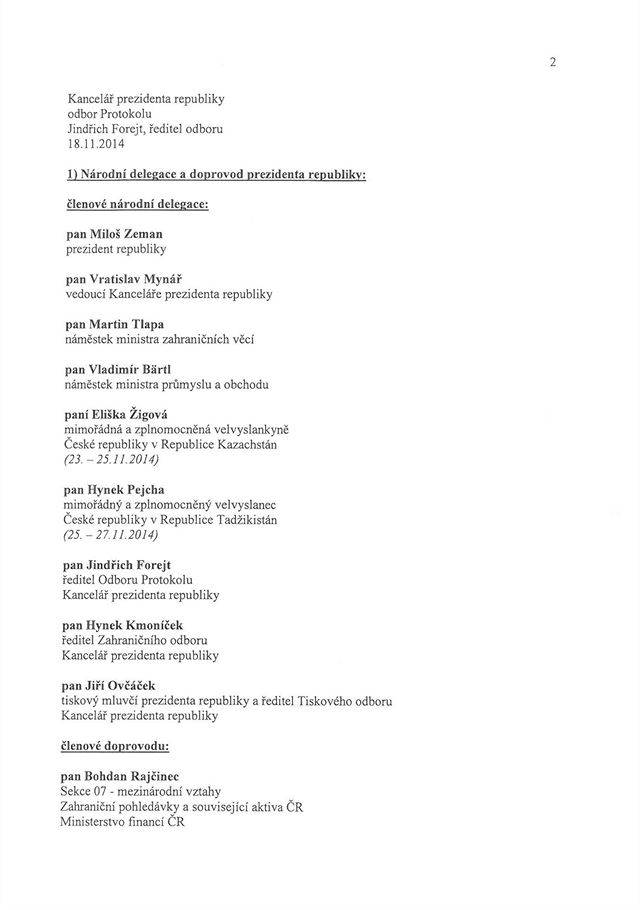 Seznam osob, které letly s Miloem Zemanem do Kazachstánu a Tádikistánu. (1....