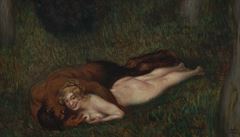 Franz von Stuck, Faun a nymfa (kádlení), 1892 olej, plátno, 63 x 64&#8197;cm,...