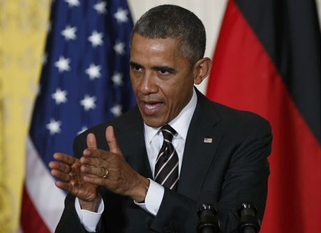 Prezident Obama po jednání o Ukrajin s nmeckou kanclékou Angelou Merkelovou.