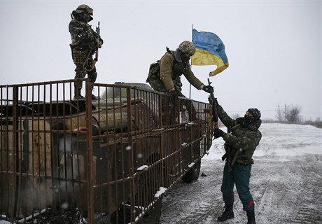 Ukrajintí vojáci u msta Debalceve.