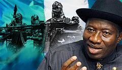 Nigerijský prezident Goodluck Ebele Jonathan a islamisté z Boko Haram.