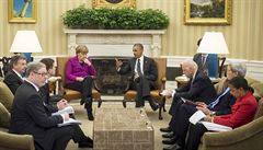 Angela Merkelová a Barack Obama jednají v Bílém domě o ukrajinské krizi.