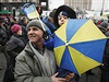 Lidé na vzpomínkové akci, kdy si pipomínali rok od Majdanu