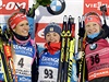 Stupn vítz. Zleva: Gabriela Soukalová, Jekatrina Jurlovová, Kaisa...