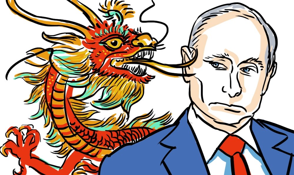 Čínský drak a Vladimir Putin.