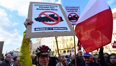 Oba t�bory se prom�chaly. ��astn�ci si hlasit� vym��ovali sv� n�zory. Policie se chystala ob� skupiny od sebe odd�lit.