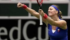 Czech Republic's Petra Kvitova celebrates after winning against France's...