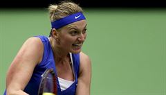 Czech Republic's Petra Kvitova returns a ball to France's Caroline Garcia...