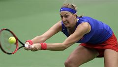 Czech Republic's Petra Kvitova returns a ball to France's Caroline Garcia...